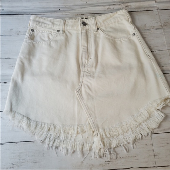 Free People Bailey fringed raw hem denim skirt - Picture 3 of 5